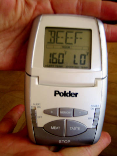 Food thermometer probe in cooked meat